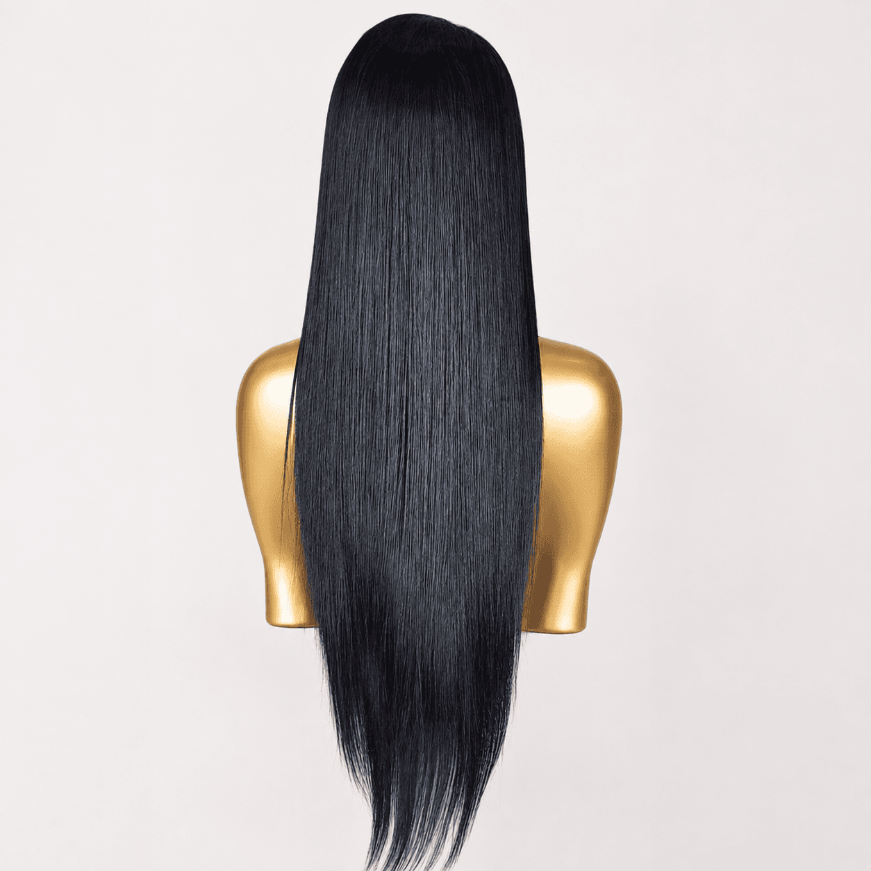 Dark straight lace wig displayed on a mannequin