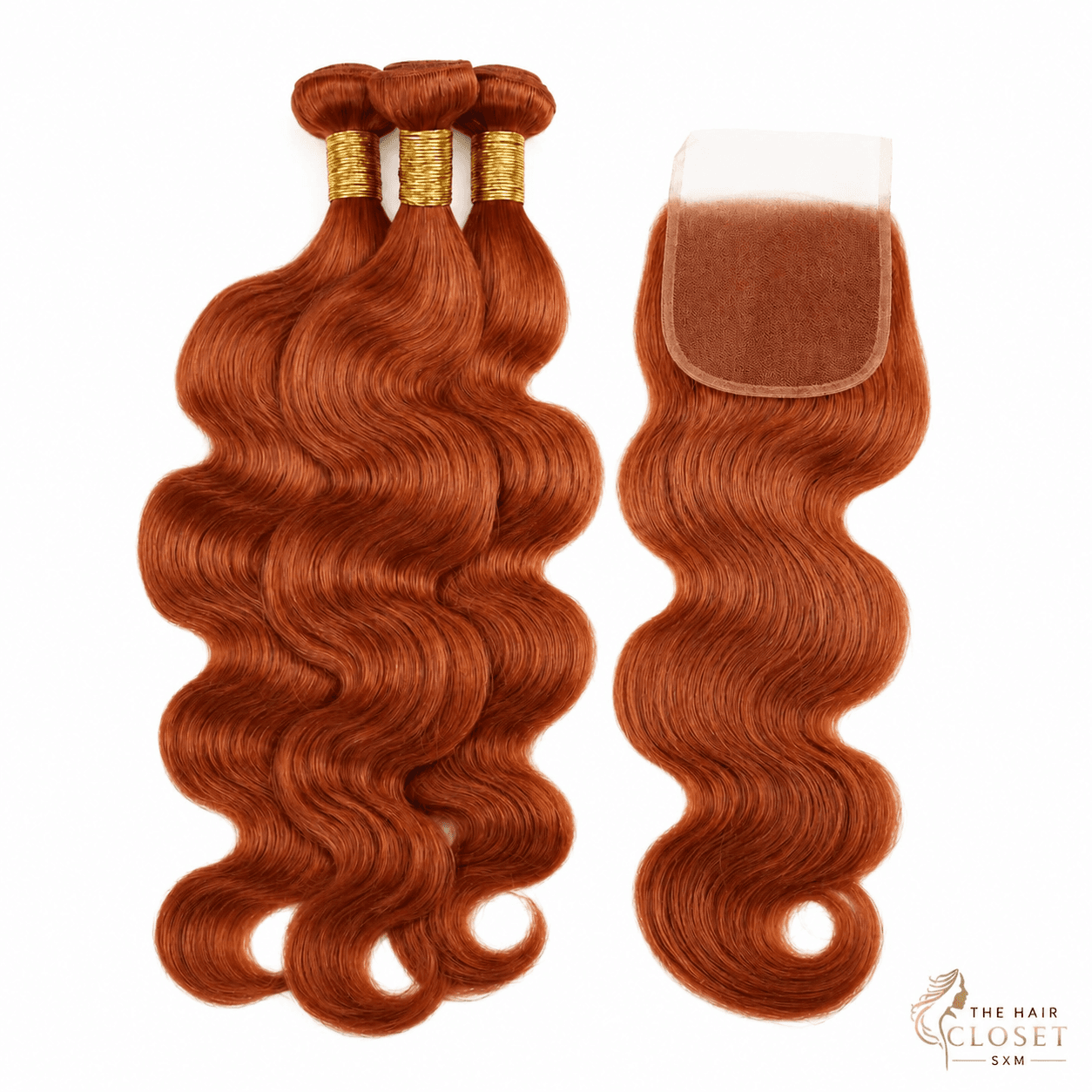 Colour 30 body-wave bundles with a 5 by 5 closure on a clean cream background