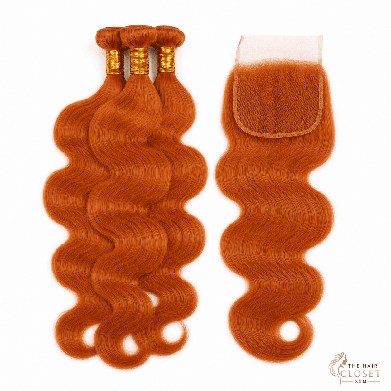 Colour 350 body-wave bundles with a 5 by 5 closure on a clean cream background