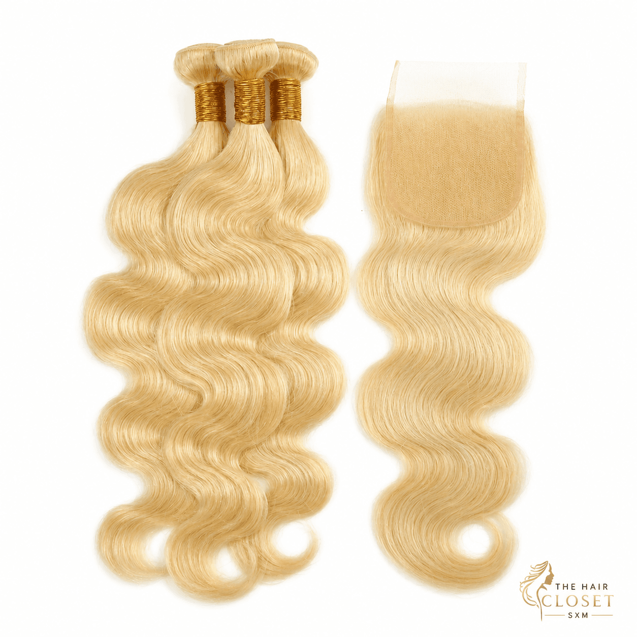 Colour 630 body-wave bundles with a 5 by 5 closure on a clean cream background