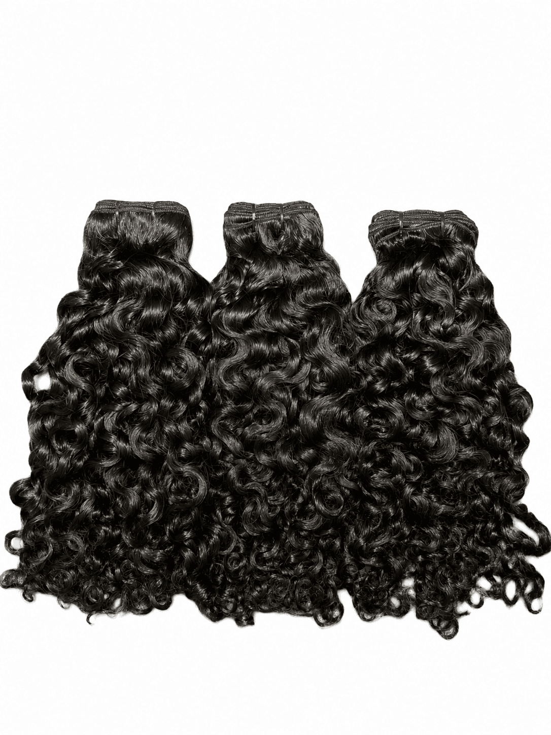 Three dark bundles showing a full curly texture