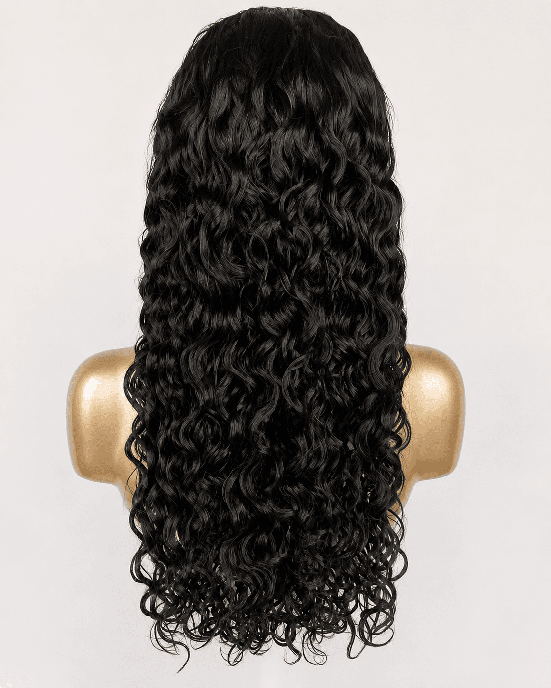 Dark water-wave wig on a clean cream background