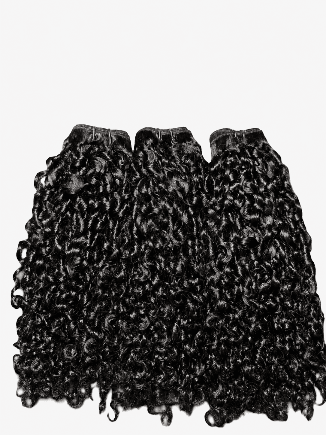 Dark hair bundles showing a compact curl pattern